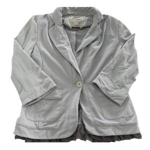 Cartonnier Blazer Womens Medium Gray Ruffle Frill Hem Shabby Chic Cottagecore